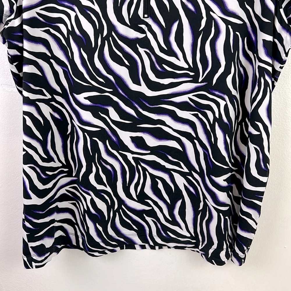 Chico’s Women US 16/18 XL Stretchy Half Zip Collar Short Sleeve Zebra Print Top - Picture 5 of 8